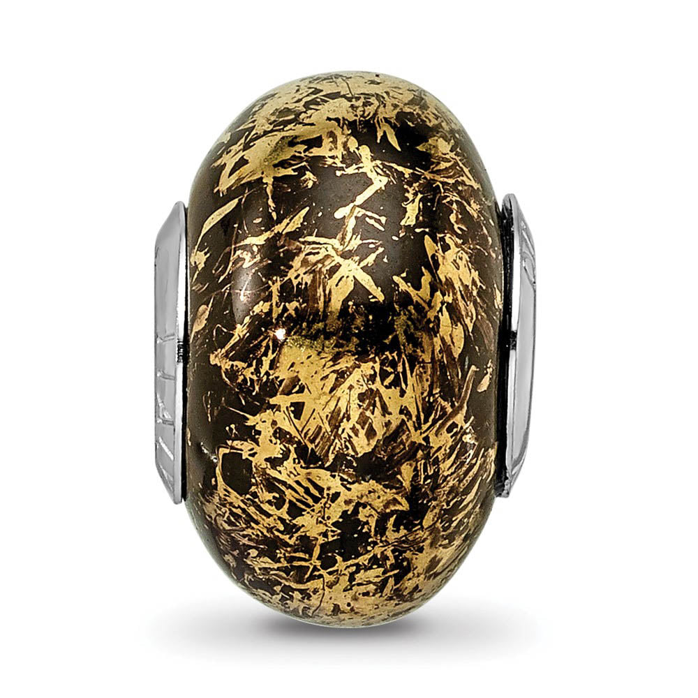Alternate view of the Black w/Gold Foil Ceramic & Sterling Silver Bead Charm, 14mm by The Black Bow Jewelry Co.