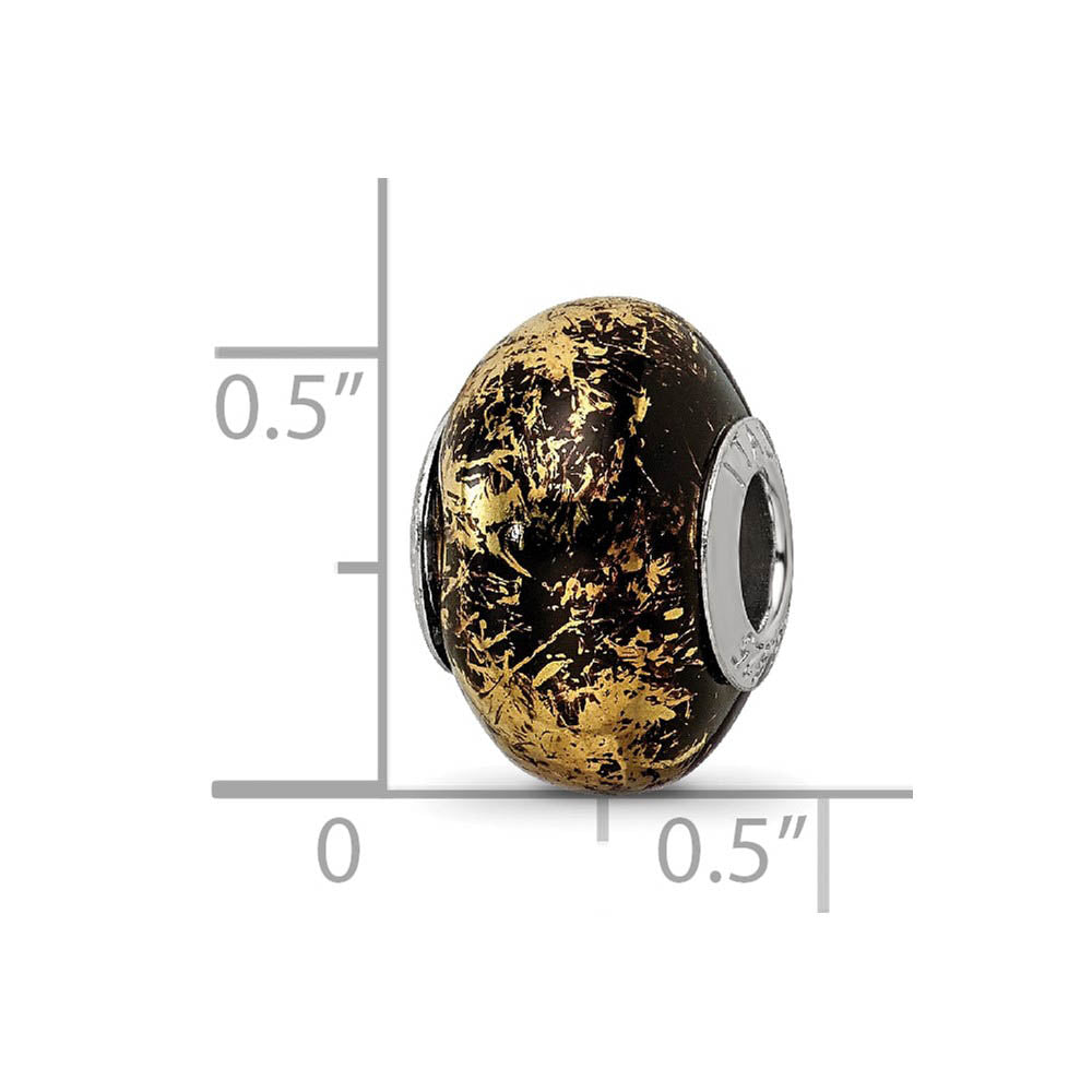 Alternate view of the Black w/Gold Foil Ceramic & Sterling Silver Bead Charm, 14mm by The Black Bow Jewelry Co.