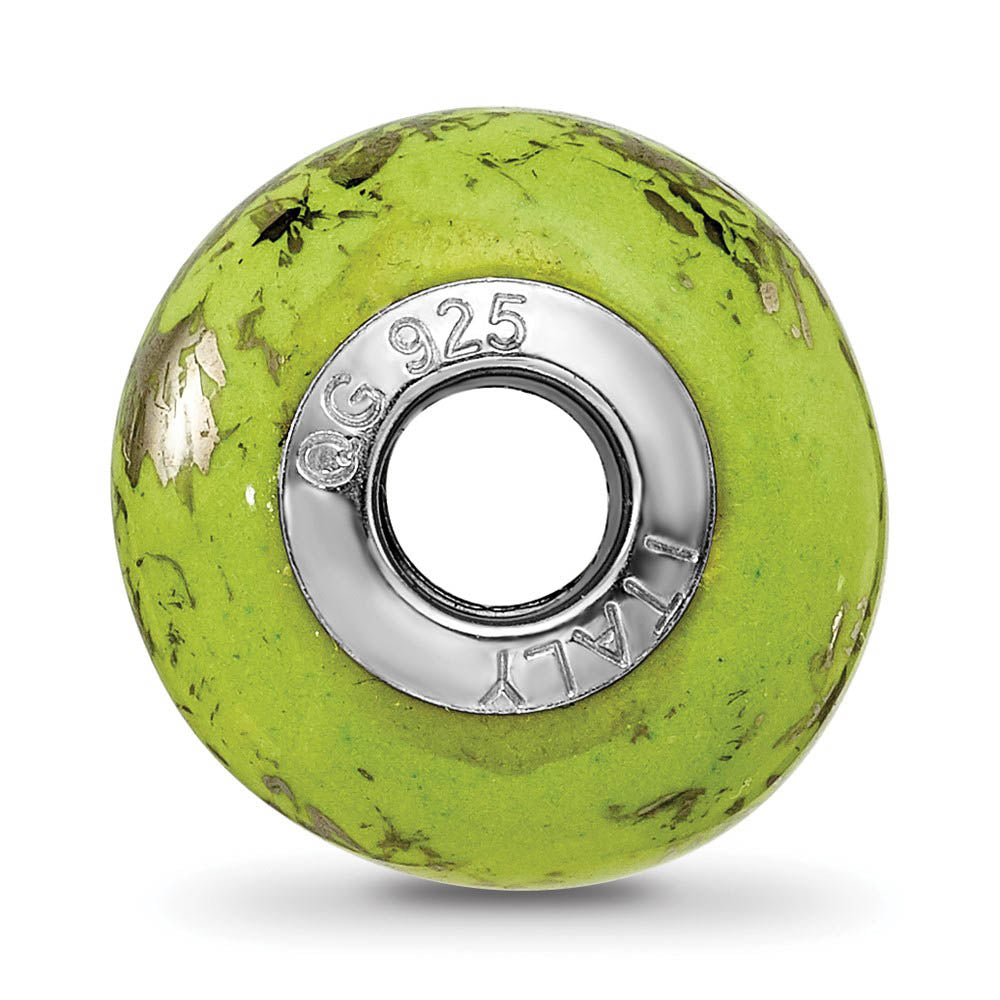 Alternate view of the Green w/Platinum Foil Ceramic & Sterling Silver Bead Charm, 14mm by The Black Bow Jewelry Co.