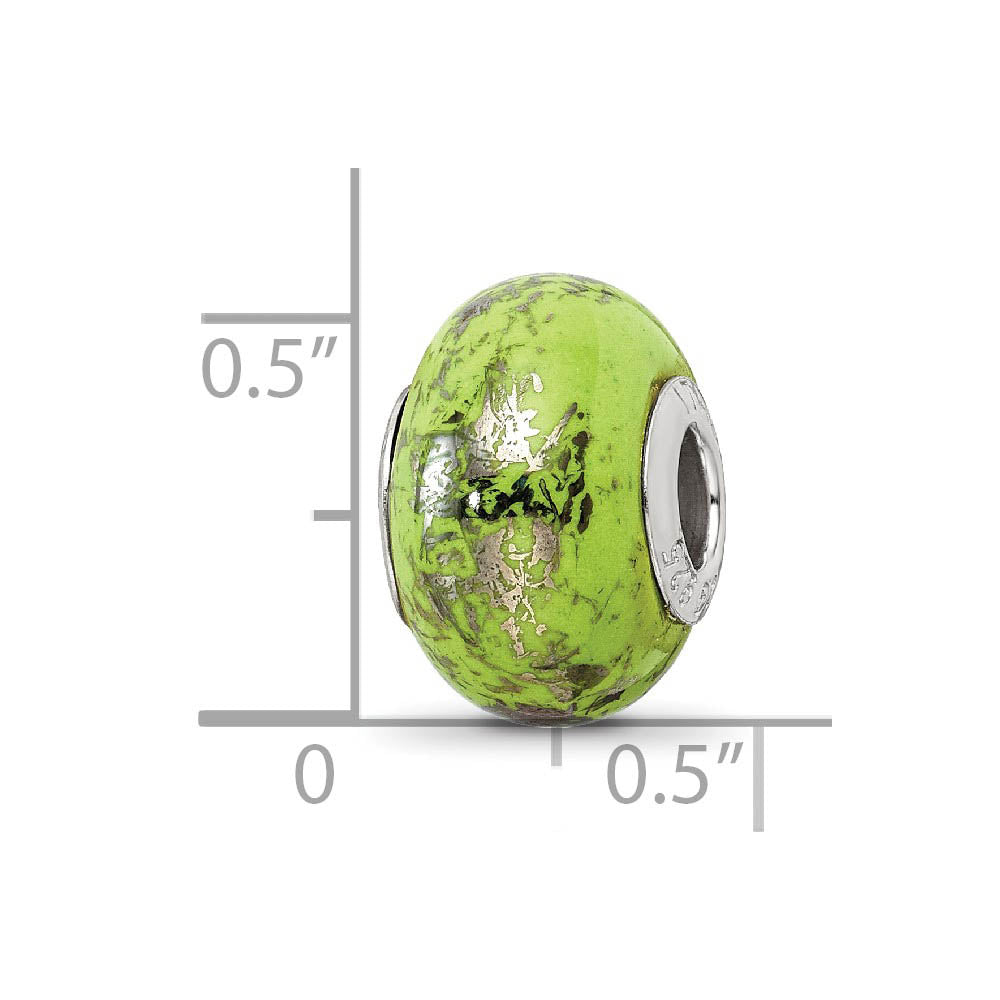 Alternate view of the Green w/Platinum Foil Ceramic & Sterling Silver Bead Charm, 14mm by The Black Bow Jewelry Co.