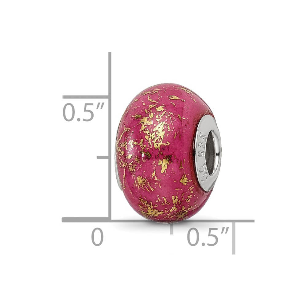 Alternate view of the Dark Pink w/Gold Foil Ceramic & Sterling Silver Bead Charm, 14mm by The Black Bow Jewelry Co.