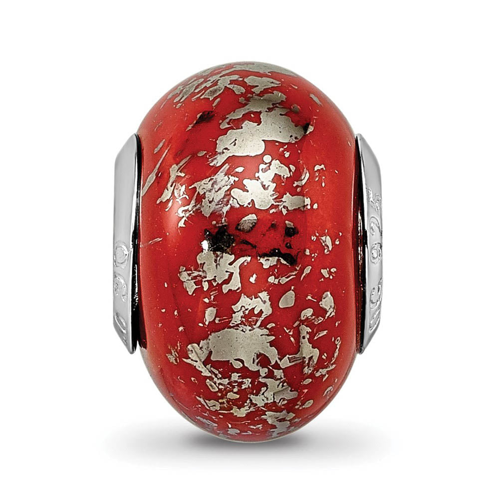 Alternate view of the Red w/Platinum Foil Ceramic & Sterling Silver Bead Charm, 14mm by The Black Bow Jewelry Co.