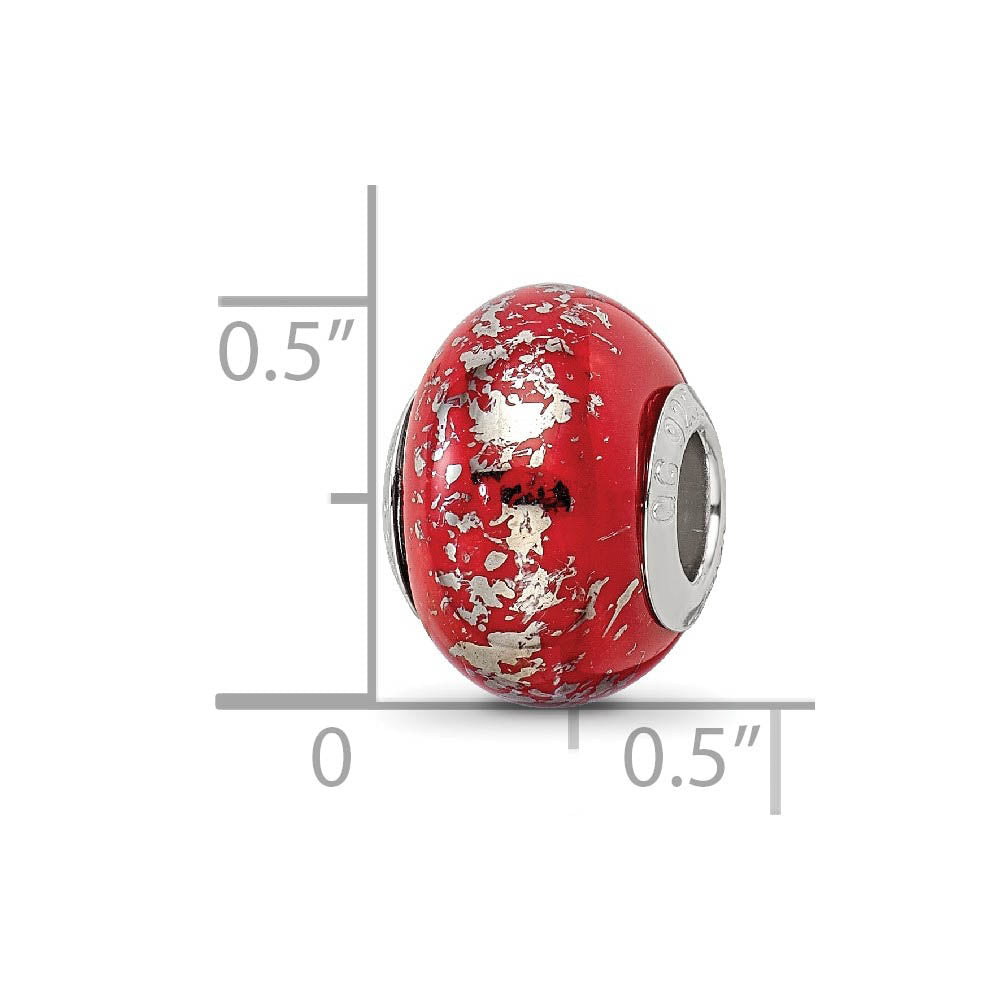 Alternate view of the Red w/Platinum Foil Ceramic & Sterling Silver Bead Charm, 14mm by The Black Bow Jewelry Co.
