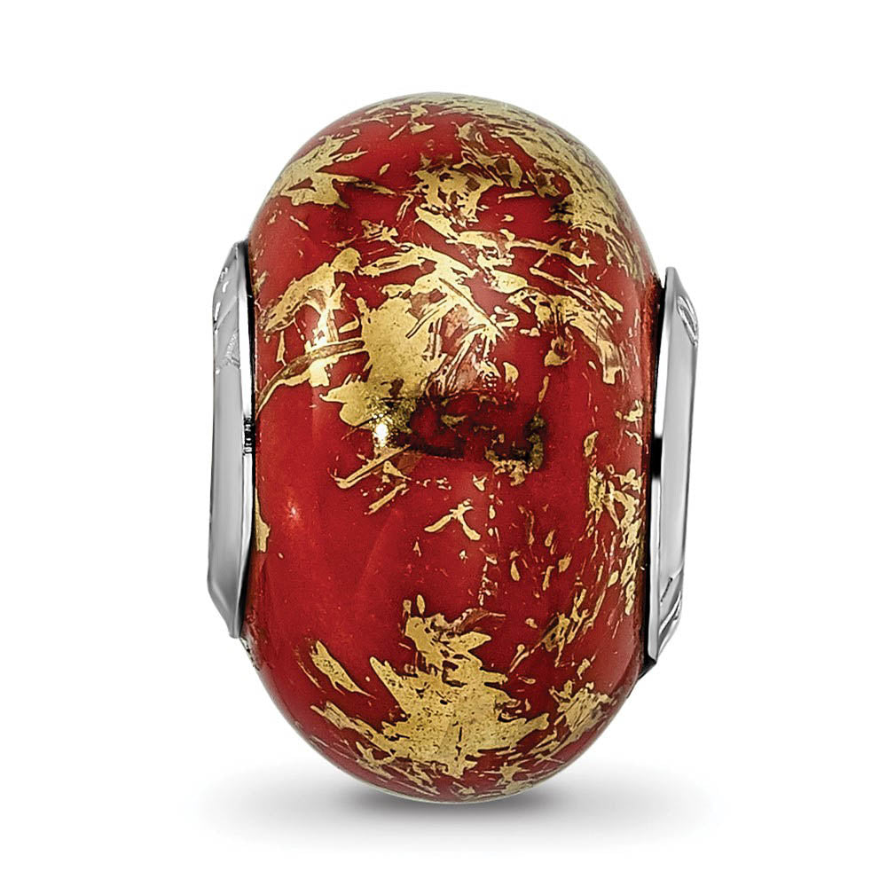 Alternate view of the Red w/Gold Foil Ceramic & Sterling Silver Bead Charm, 14mm by The Black Bow Jewelry Co.