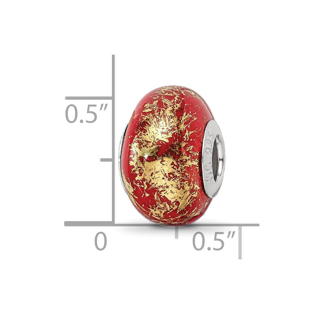 Alternate view of the Red w/Gold Foil Ceramic & Sterling Silver Bead Charm, 14mm by The Black Bow Jewelry Co.
