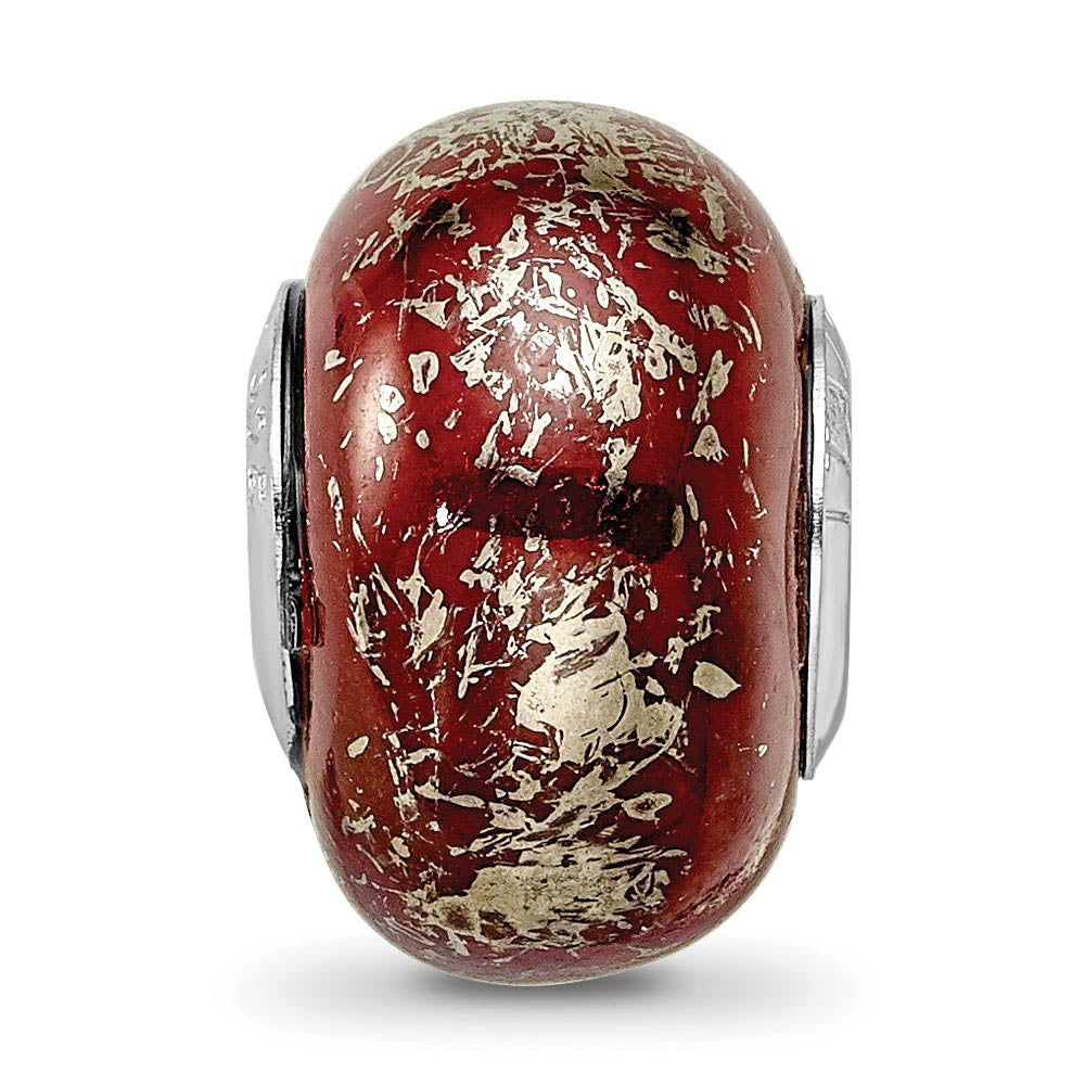 Alternate view of the Dark Red w/Platinum Foil Ceramic & Sterling Silver Bead Charm, 14mm by The Black Bow Jewelry Co.