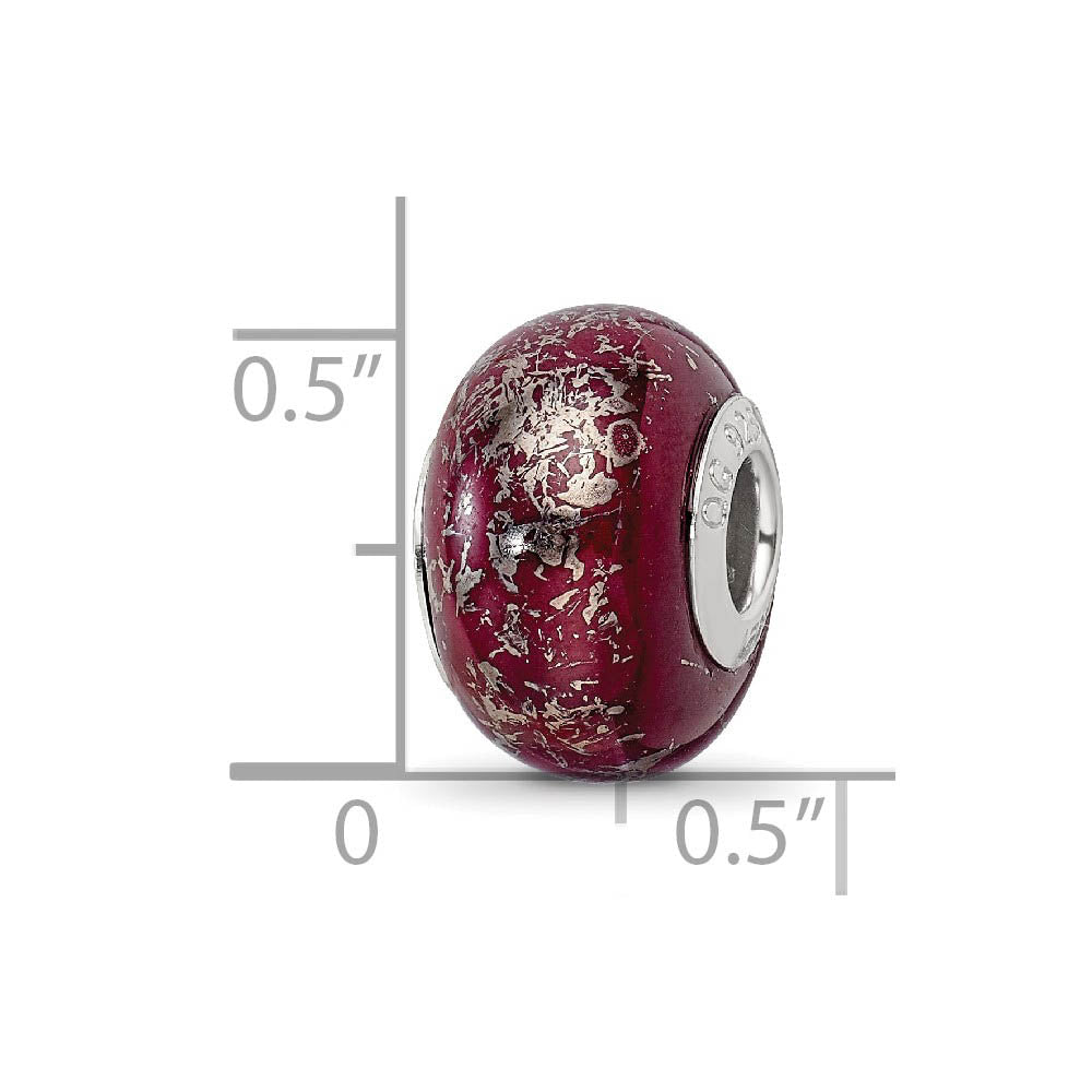 Alternate view of the Dark Red w/Platinum Foil Ceramic & Sterling Silver Bead Charm, 14mm by The Black Bow Jewelry Co.