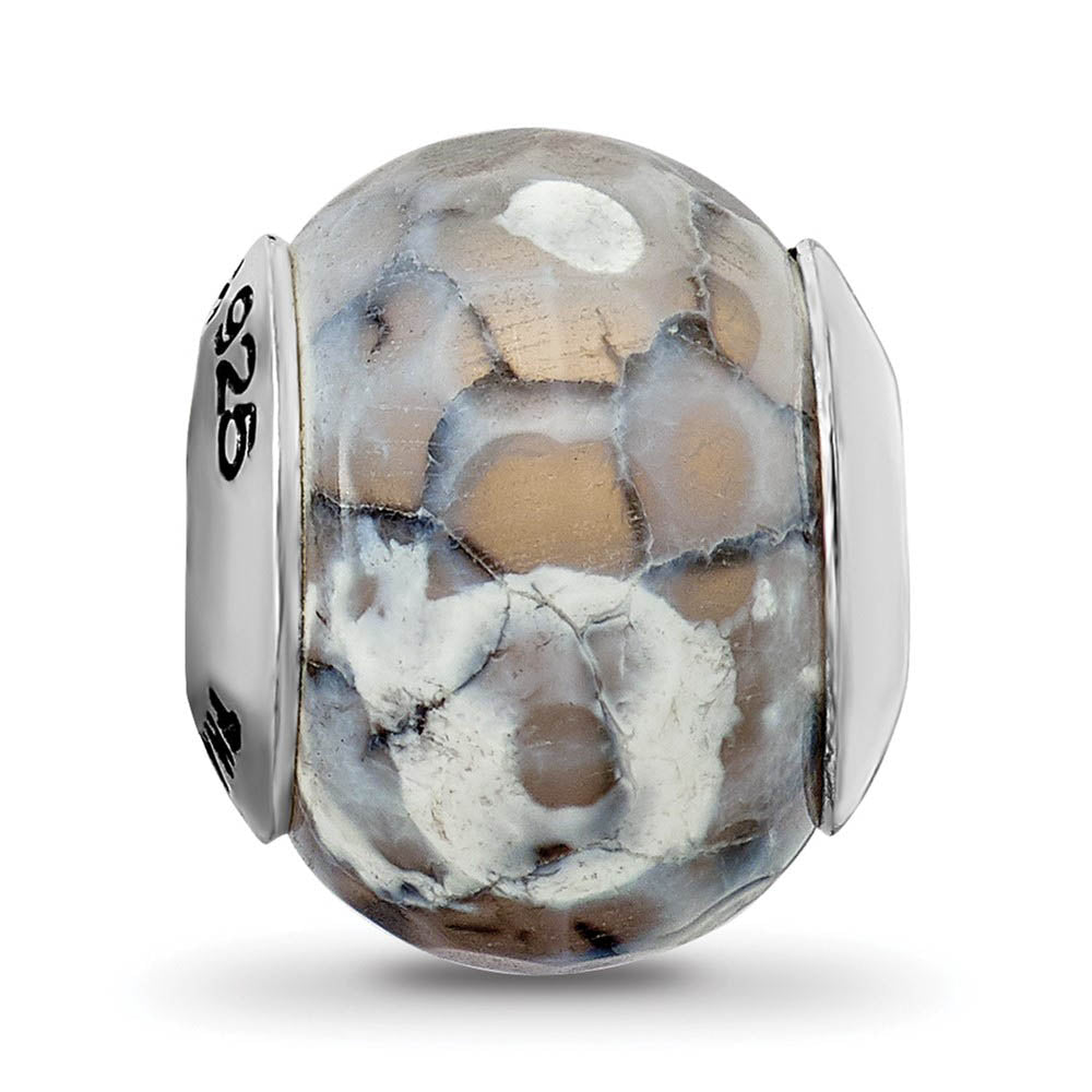 Alternate view of the Grey Cracked Agate with Shell Stone & Sterling Silver Bead Charm, 13mm by The Black Bow Jewelry Co.