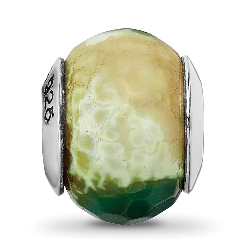 Alternate view of the Green Cracked Agate w/ Shell Stone & Sterling Silver Bead Charm, 13mm by The Black Bow Jewelry Co.