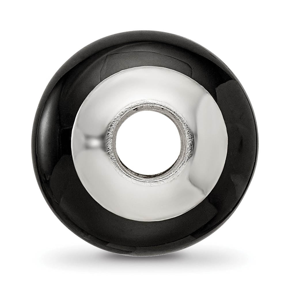 Alternate view of the Black Agate Stone & Sterling Silver Bead Charm, 14mm by The Black Bow Jewelry Co.