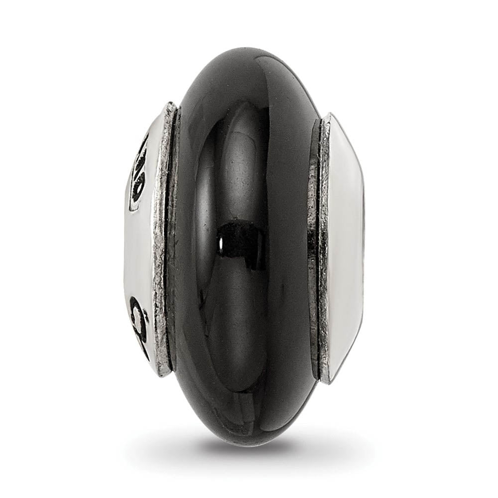 Alternate view of the Black Agate Stone & Sterling Silver Bead Charm, 14mm by The Black Bow Jewelry Co.