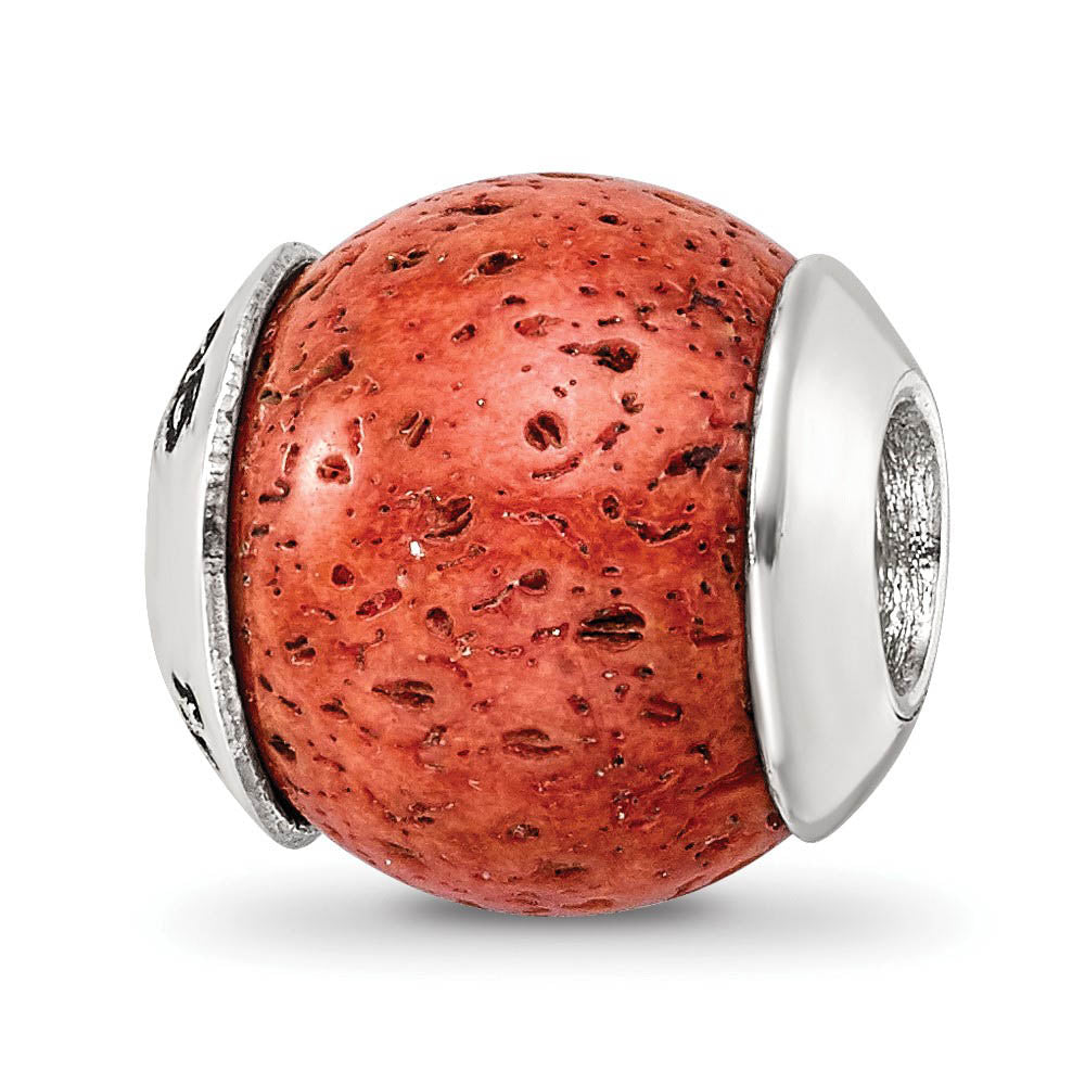 Coral Stone & Sterling Silver Bead Charm, 10mm, Item B10377 by The Black Bow Jewelry Co.