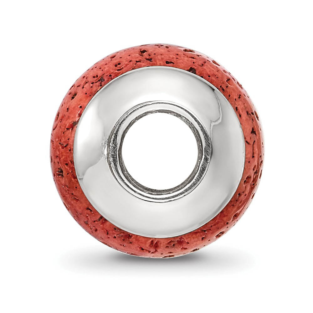 Alternate view of the Coral Stone & Sterling Silver Bead Charm, 10mm by The Black Bow Jewelry Co.