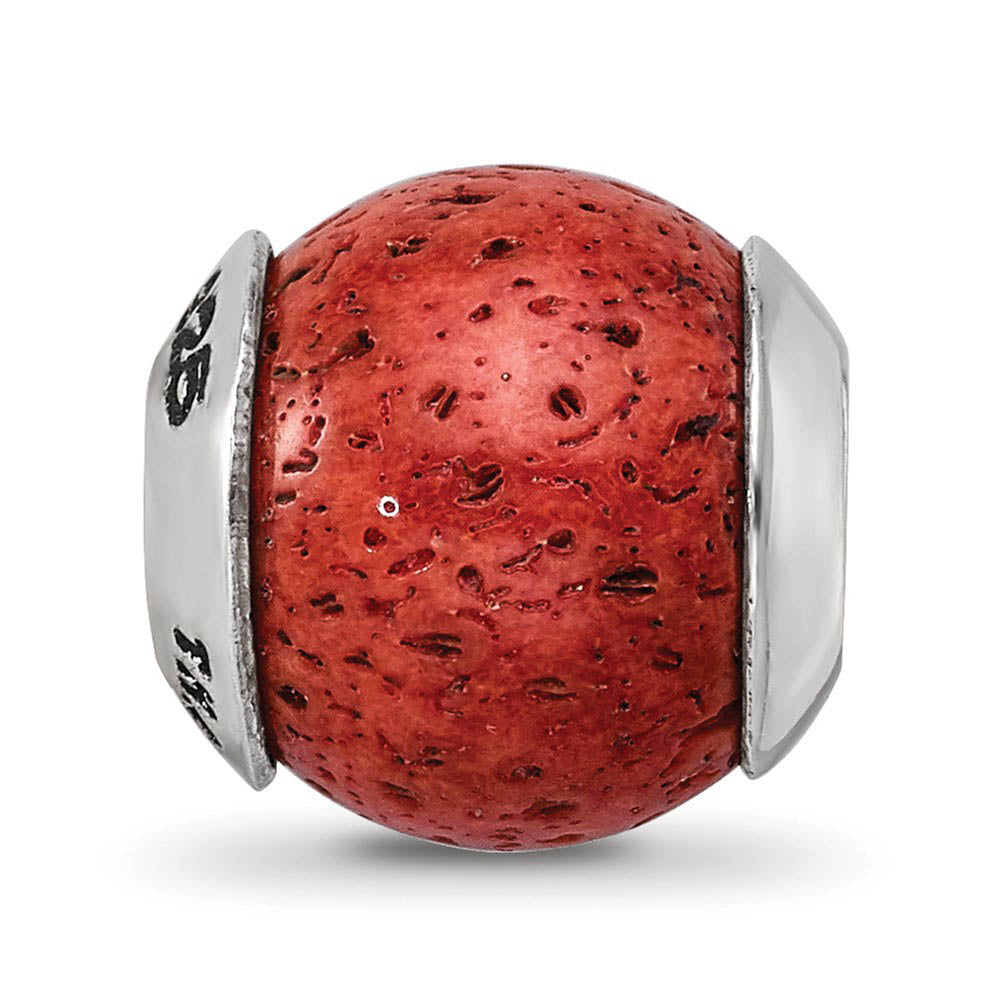 Alternate view of the Coral Stone & Sterling Silver Bead Charm, 10mm by The Black Bow Jewelry Co.