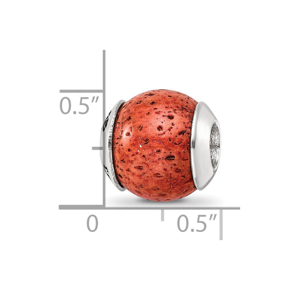 Alternate view of the Coral Stone & Sterling Silver Bead Charm, 10mm by The Black Bow Jewelry Co.