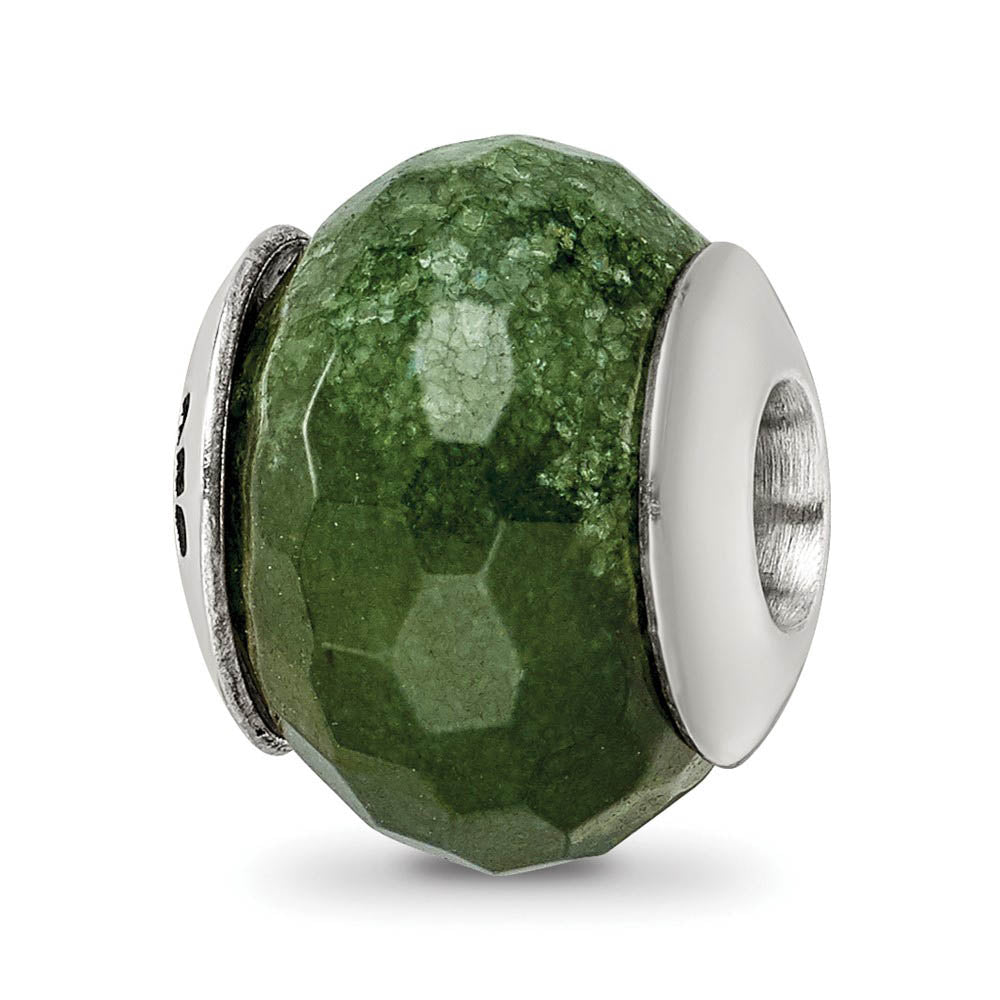 Dark Green Quartz Stone & Sterling Silver Bead Charm, 13mm, Item B10385 by The Black Bow Jewelry Co.