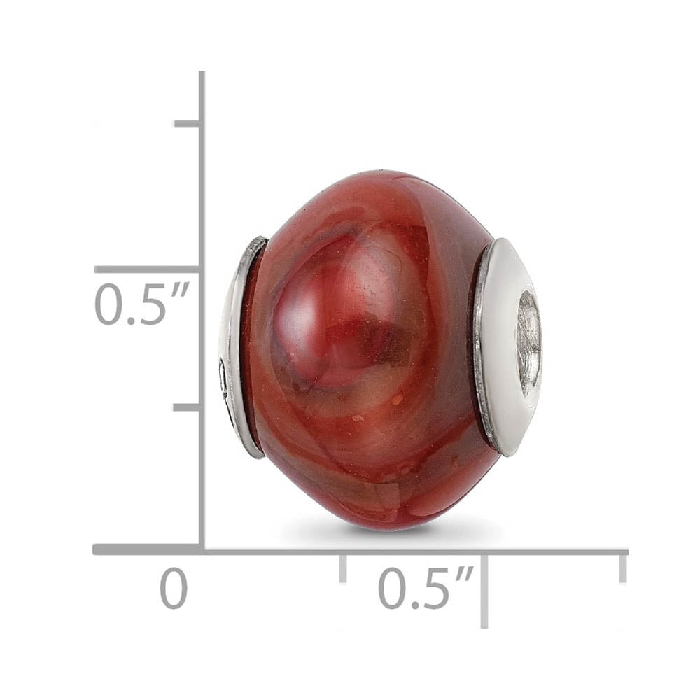 Alternate view of the Red Brown Agate Stone & Sterling Silver Bead Charm, 15mm by The Black Bow Jewelry Co.