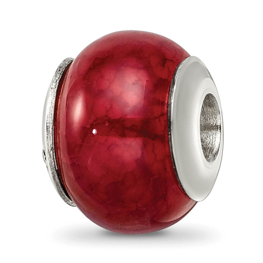 Fuchsia Cracked Agate Stone & Sterling Silver Bead Charm, 13mm, Item B10406 by The Black Bow Jewelry Co.
