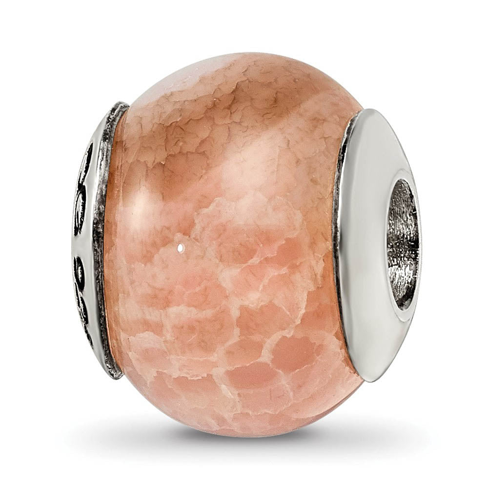 Peach Cracked Agate Stone & Sterling Silver Bead Charm, 13mm, Item B10407 by The Black Bow Jewelry Co.