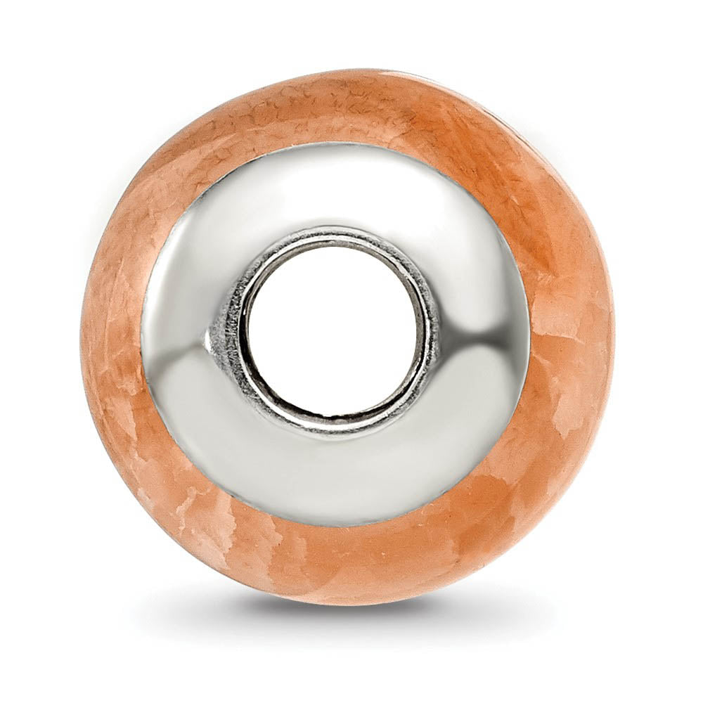 Alternate view of the Peach Cracked Agate Stone & Sterling Silver Bead Charm, 13mm by The Black Bow Jewelry Co.