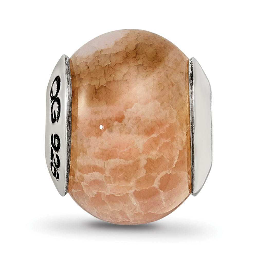 Alternate view of the Peach Cracked Agate Stone & Sterling Silver Bead Charm, 13mm by The Black Bow Jewelry Co.