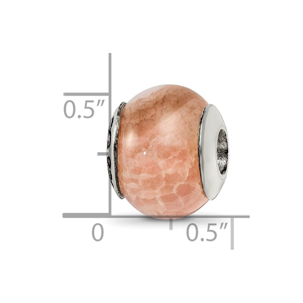 Alternate view of the Peach Cracked Agate Stone & Sterling Silver Bead Charm, 13mm by The Black Bow Jewelry Co.