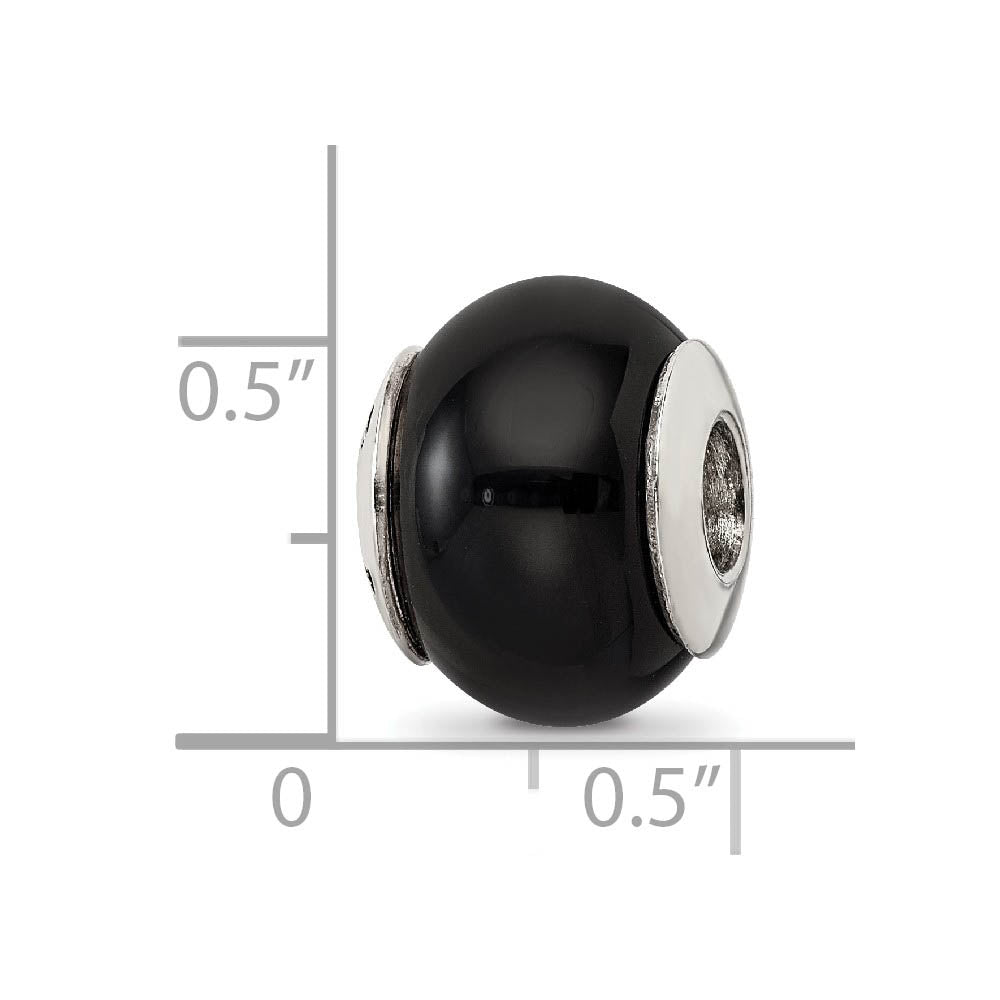 Alternate view of the Natural Black Agate Stone Rounded & Sterling Silver Bead Charm, 13mm by The Black Bow Jewelry Co.
