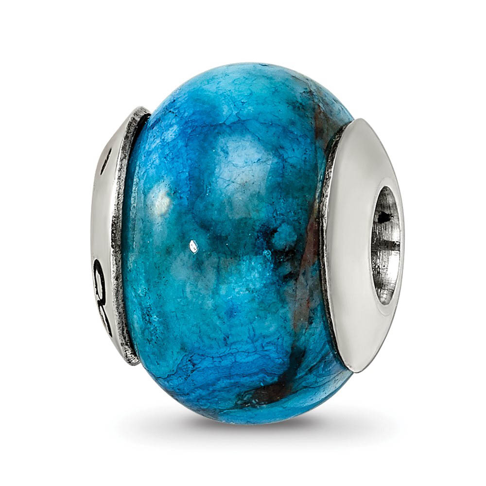 Blue Crazy Lace Agate Stone & Sterling Silver Bead Charm, 13mm, Item B10416 by The Black Bow Jewelry Co.