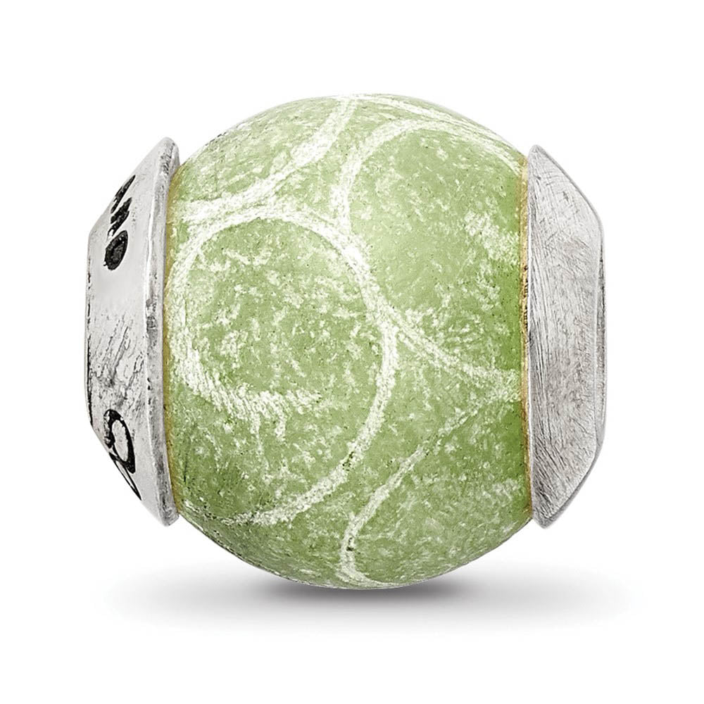 Alternate view of the Etched Jade Stone & Sterling Silver Bead Charm, 13mm by The Black Bow Jewelry Co.