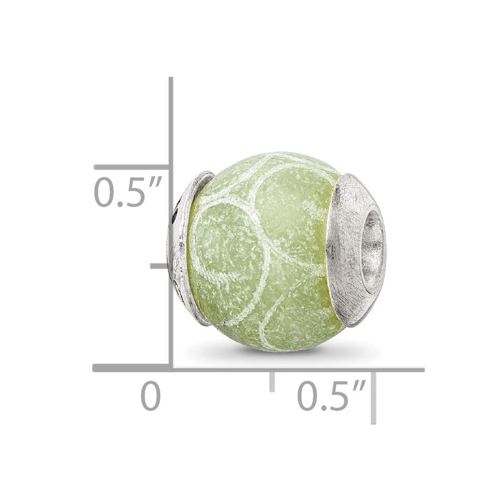 Alternate view of the Etched Jade Stone & Sterling Silver Bead Charm, 13mm by The Black Bow Jewelry Co.
