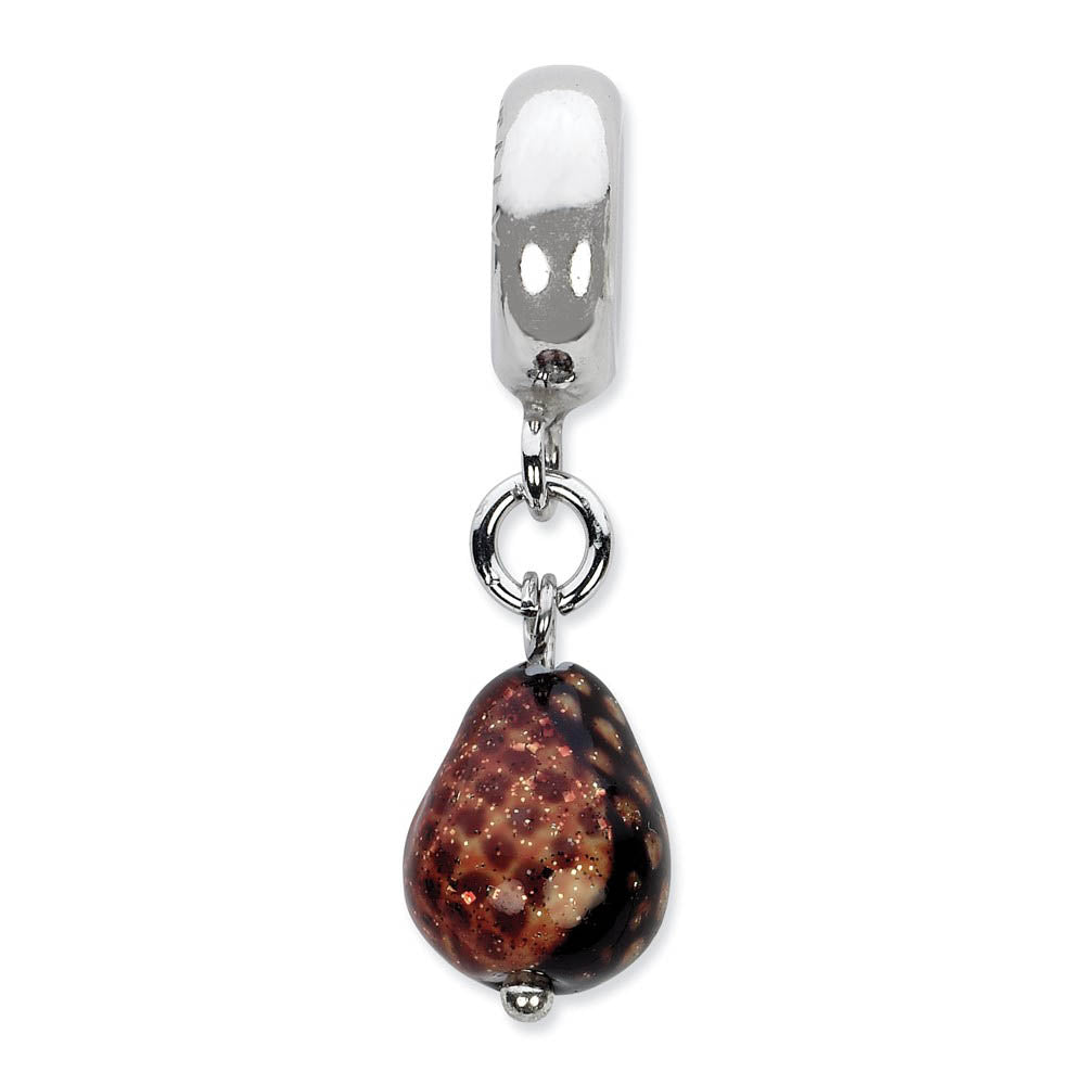 Murano Glass & Sterling Silver Dk Brown w/Glitter Dangle Bead Charm, Item B10471 by The Black Bow Jewelry Co.