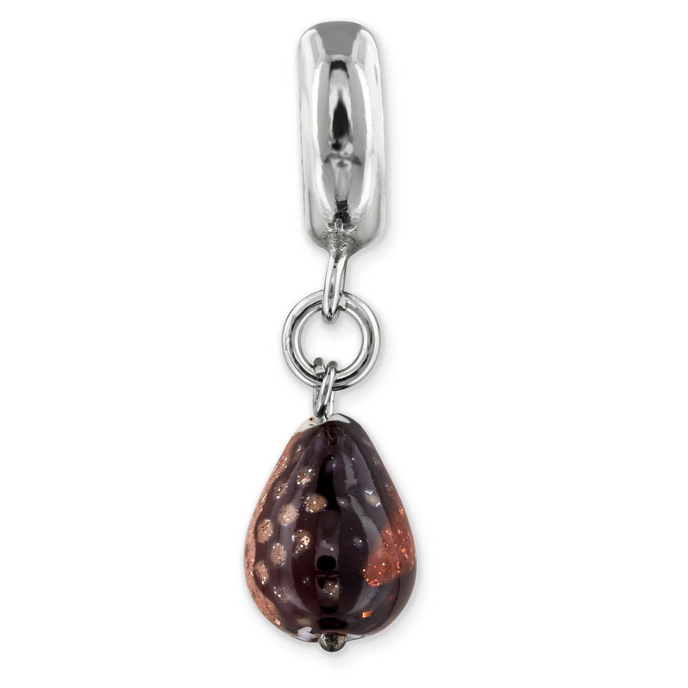 Alternate view of the Murano Glass & Sterling Silver Dk Brown w/Glitter Dangle Bead Charm by The Black Bow Jewelry Co.