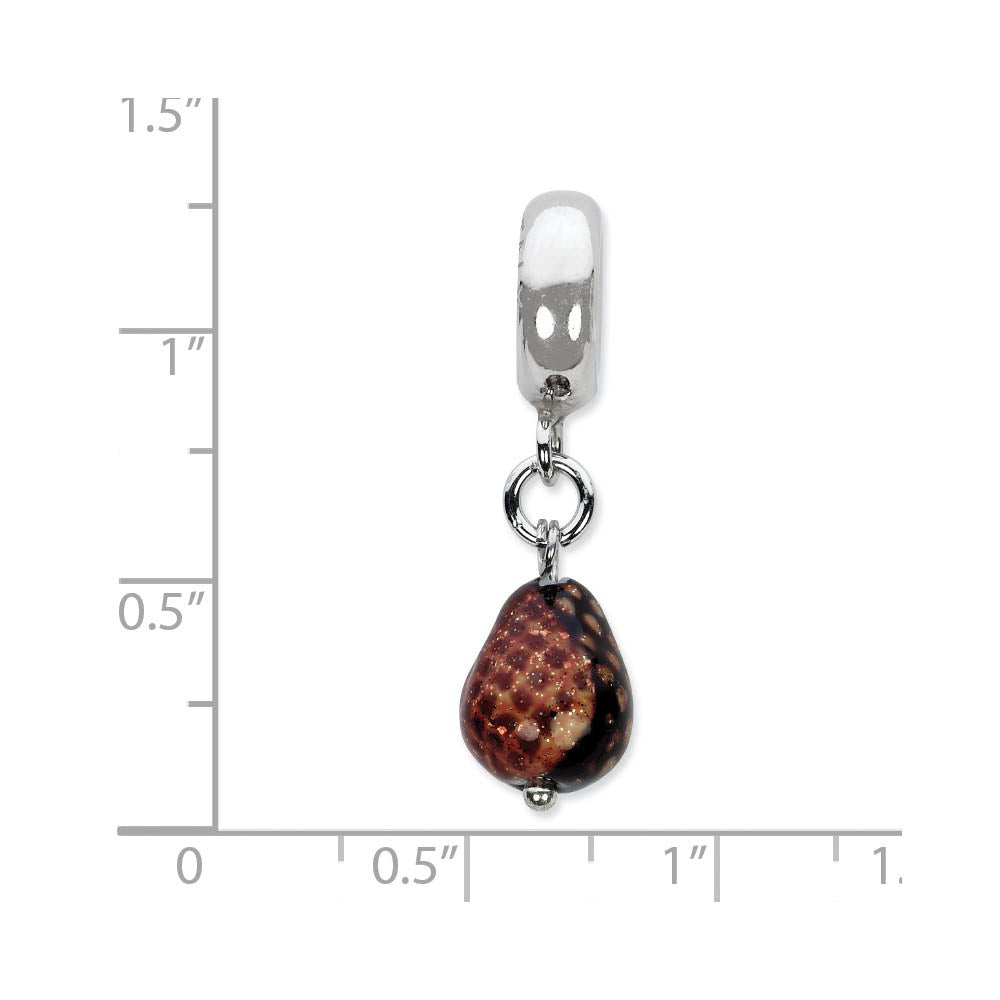 Alternate view of the Murano Glass & Sterling Silver Dk Brown w/Glitter Dangle Bead Charm by The Black Bow Jewelry Co.