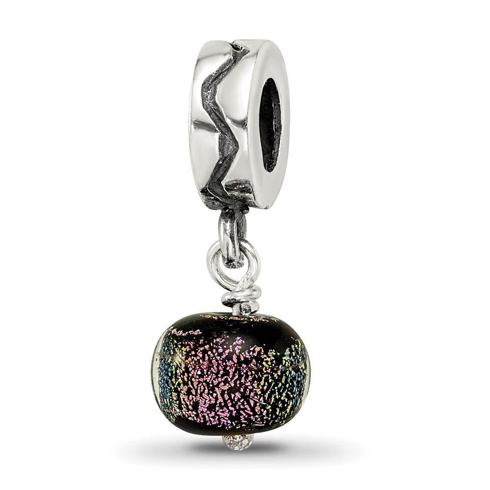 Dichroic Glass & Sterling Silver Purple Dangle Bead Charm, Item B10478 by The Black Bow Jewelry Co.