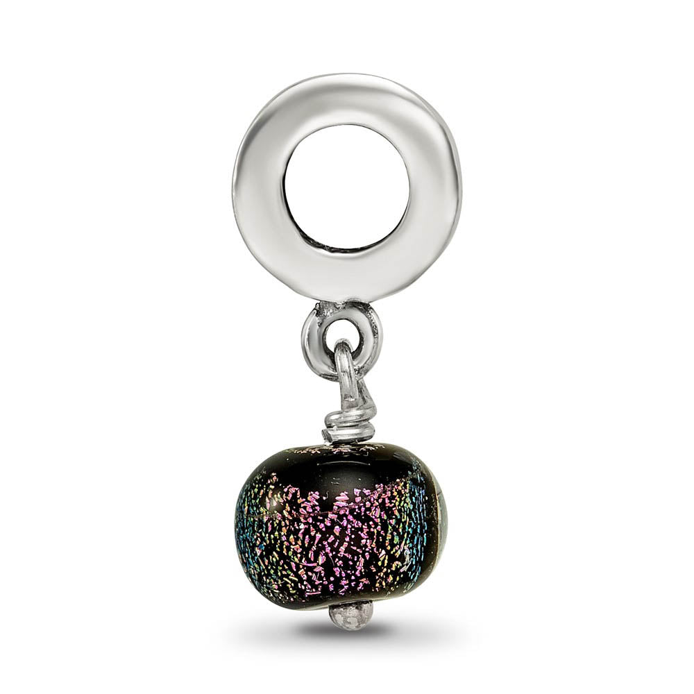Alternate view of the Dichroic Glass & Sterling Silver Purple Dangle Bead Charm by The Black Bow Jewelry Co.