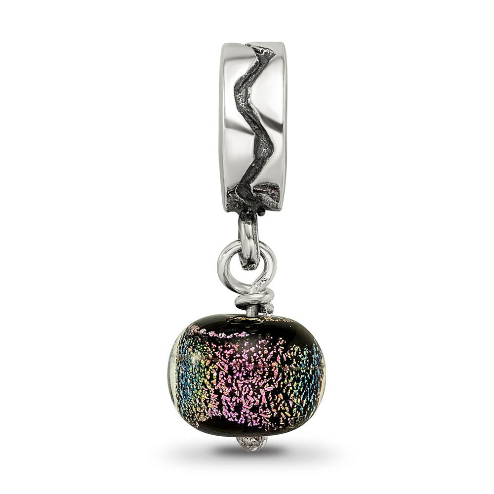 Alternate view of the Dichroic Glass & Sterling Silver Purple Dangle Bead Charm by The Black Bow Jewelry Co.