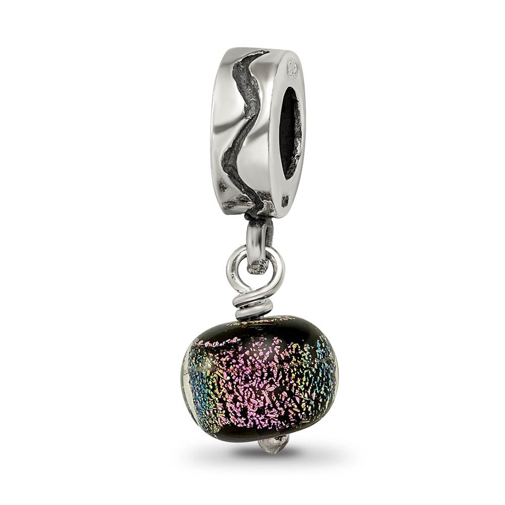 Alternate view of the Dichroic Glass & Sterling Silver Purple Dangle Bead Charm by The Black Bow Jewelry Co.