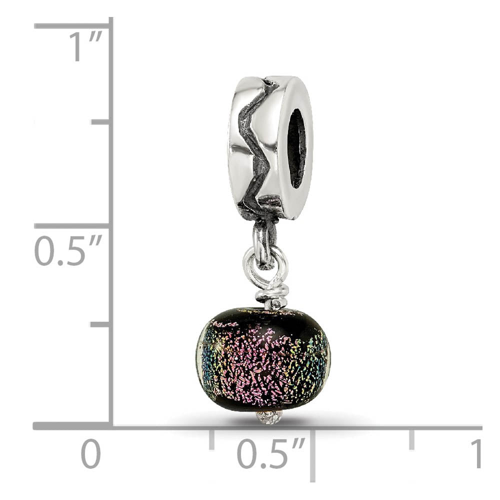 Alternate view of the Dichroic Glass & Sterling Silver Purple Dangle Bead Charm by The Black Bow Jewelry Co.