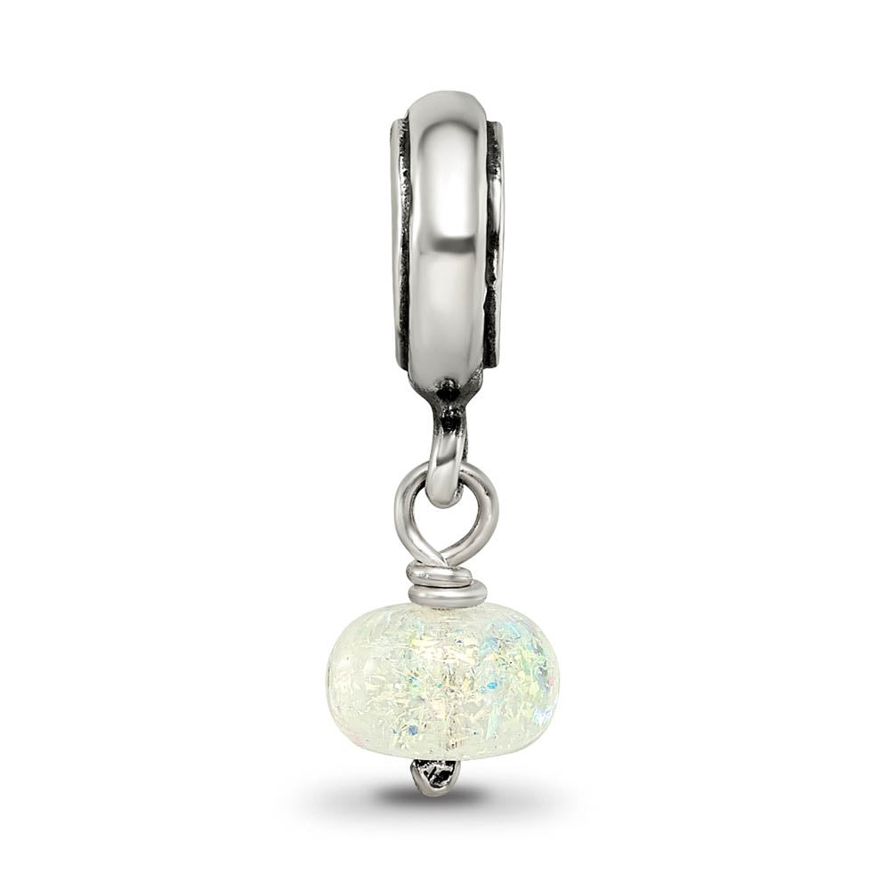 Alternate view of the Dichroic Glass & Sterling Silver Yellow Dangle Bead Charm by The Black Bow Jewelry Co.