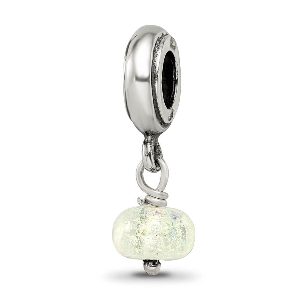 Alternate view of the Dichroic Glass & Sterling Silver Yellow Dangle Bead Charm by The Black Bow Jewelry Co.