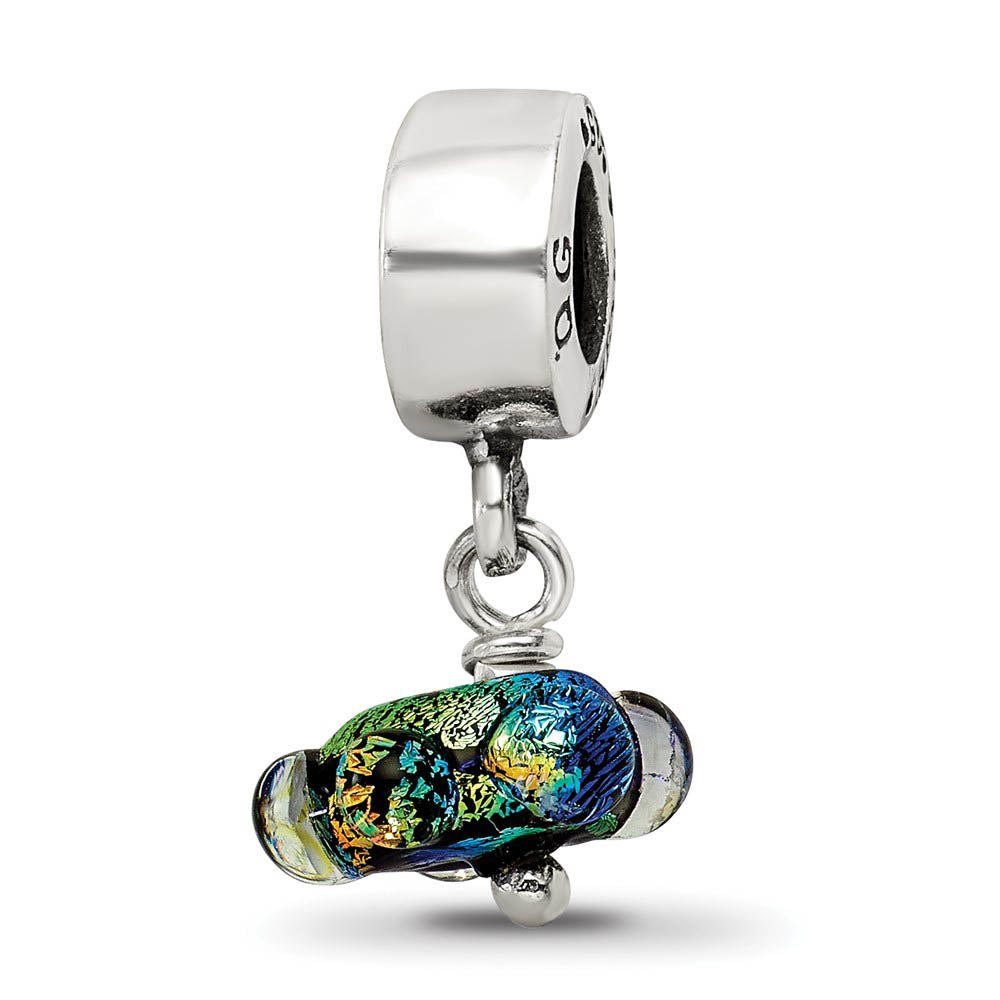 Dichroic Glass & Sterling Silver Green Handmade Dangle Bead Charm, Item B10492 by The Black Bow Jewelry Co.