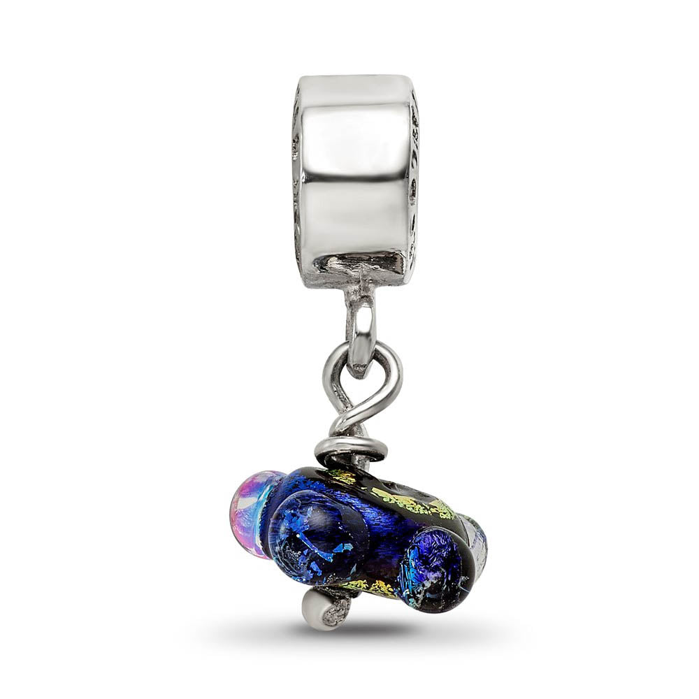 Alternate view of the Dichroic Glass & Sterling Silver Green Handmade Dangle Bead Charm by The Black Bow Jewelry Co.