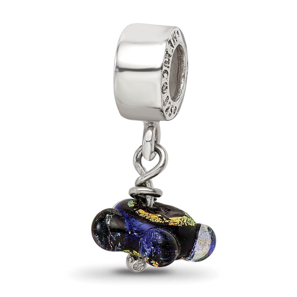 Alternate view of the Dichroic Glass & Sterling Silver Green Handmade Dangle Bead Charm by The Black Bow Jewelry Co.