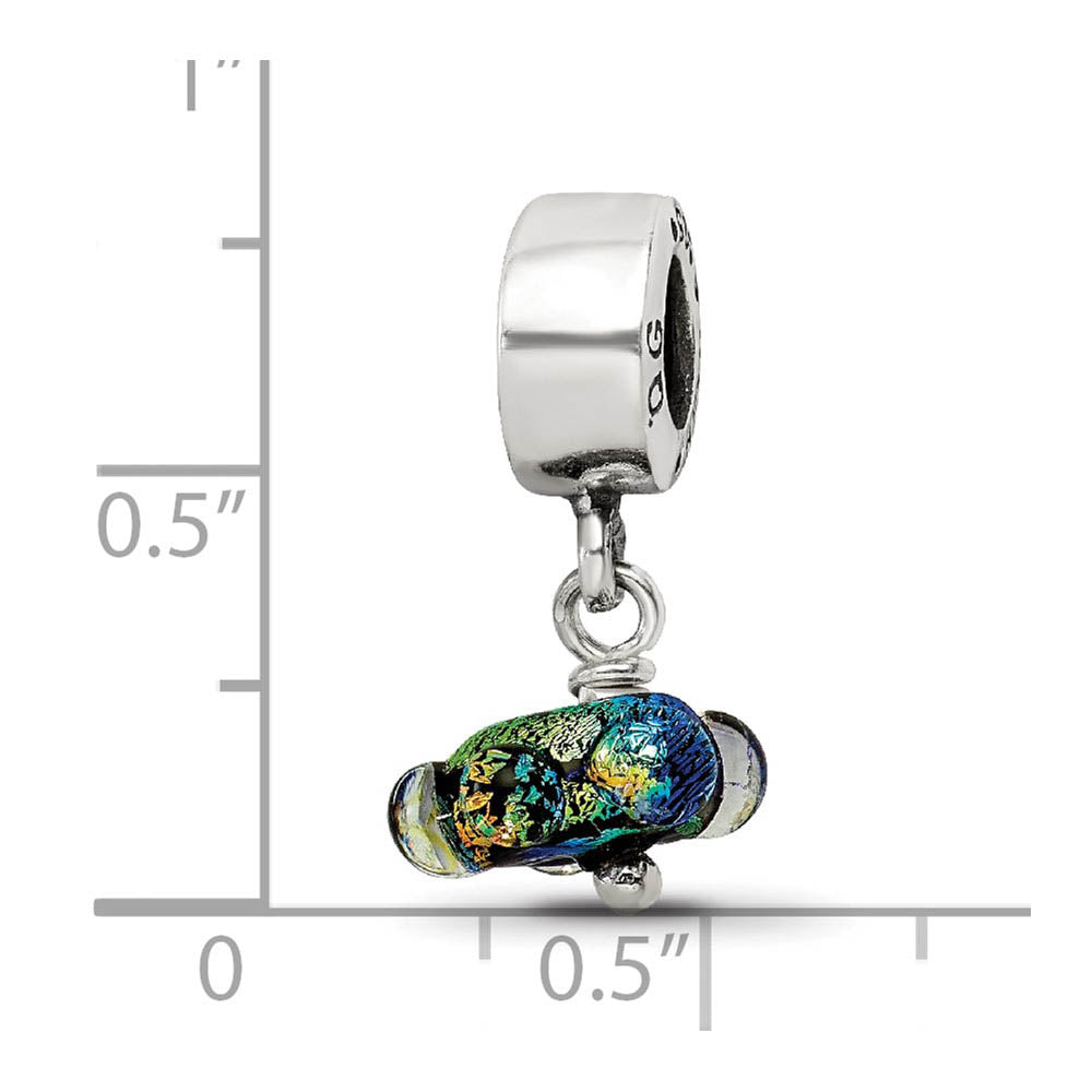 Alternate view of the Dichroic Glass & Sterling Silver Green Handmade Dangle Bead Charm by The Black Bow Jewelry Co.