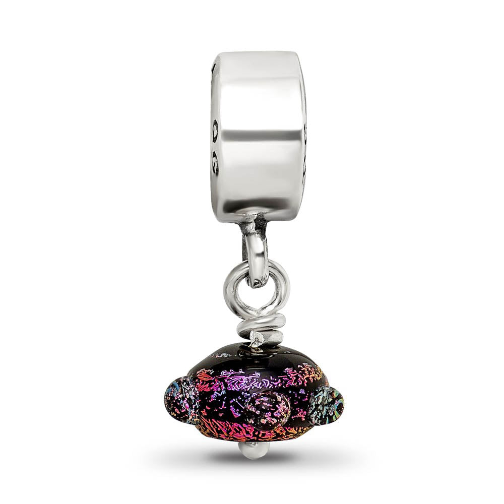Alternate view of the Dichroic Glass & Sterling Silver Textured Purple Dangle Bead Charm by The Black Bow Jewelry Co.