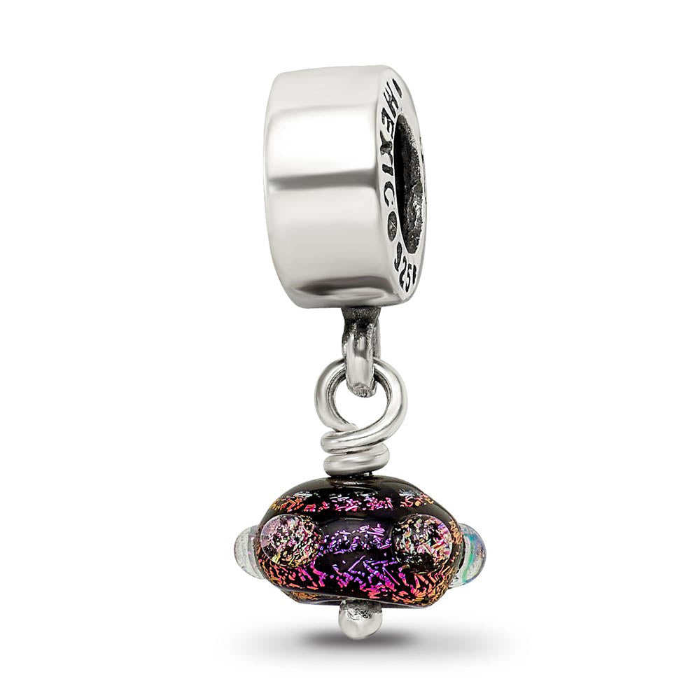 Alternate view of the Dichroic Glass & Sterling Silver Textured Purple Dangle Bead Charm by The Black Bow Jewelry Co.