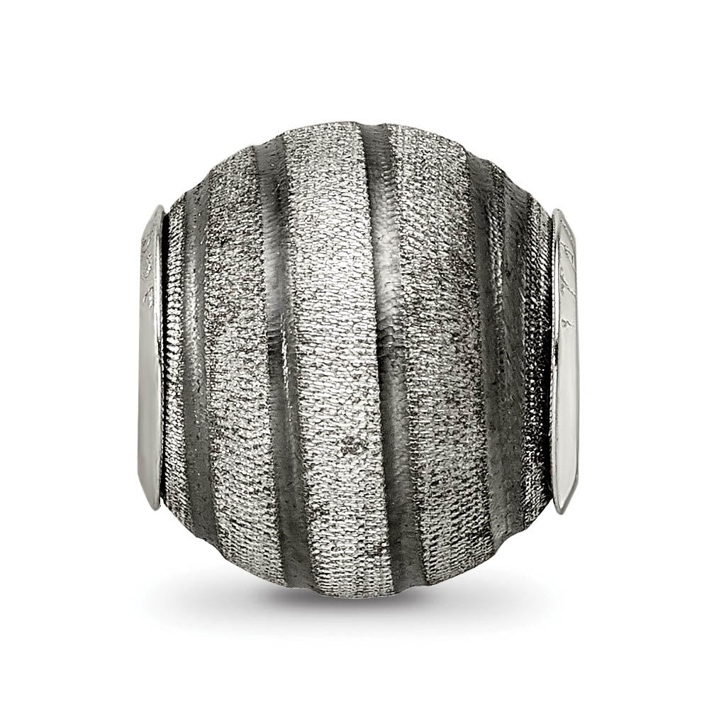Alternate view of the Sterling Silver Grey Grooved Laser Cut Bead Charm by The Black Bow Jewelry Co.