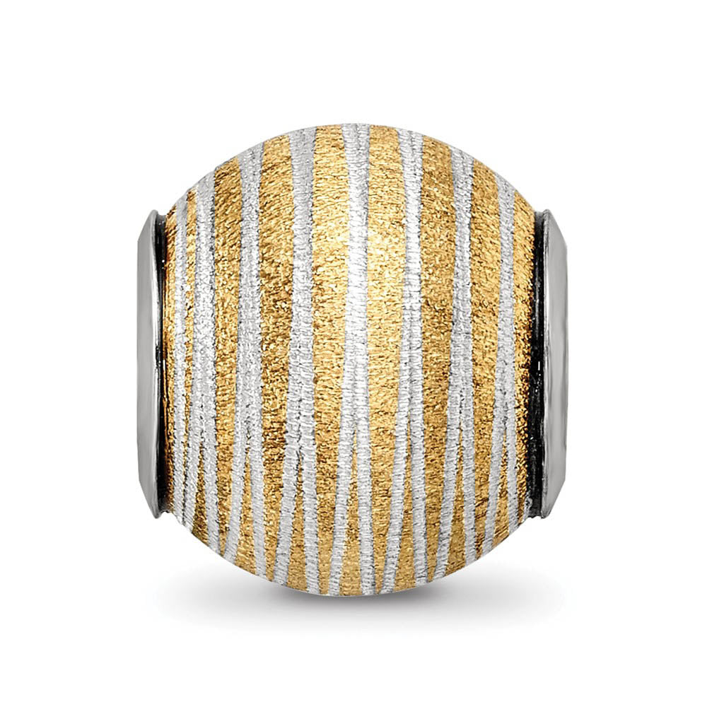 Alternate view of the Sterling Silver 14k Yellow Gold Plated Laser Cut Bead Charm by The Black Bow Jewelry Co.