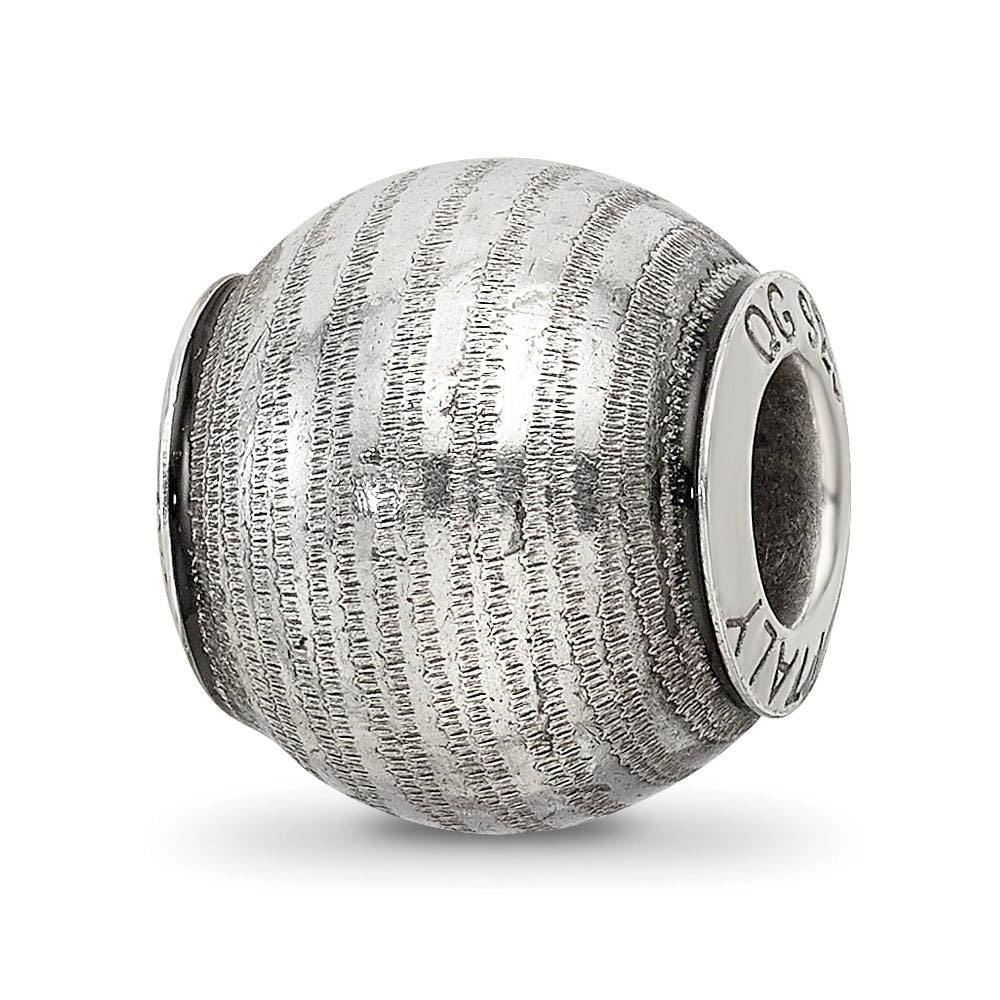 Sterling Silver Striped Grey Laser Cut Bead Charm, Item B10510 by The Black Bow Jewelry Co.