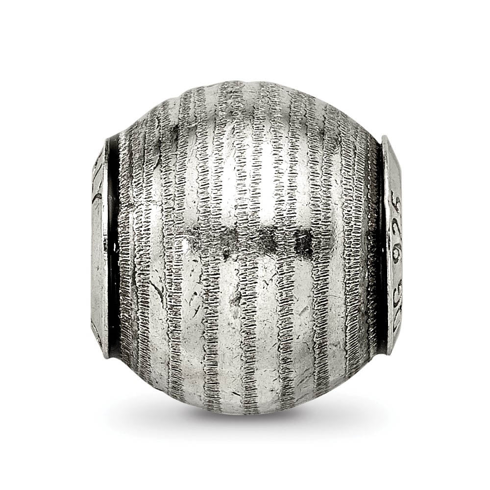 Alternate view of the Sterling Silver Striped Grey Laser Cut Bead Charm by The Black Bow Jewelry Co.